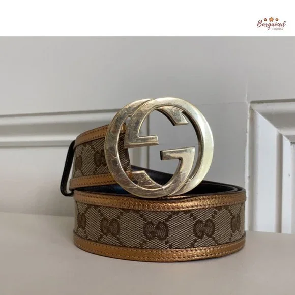 Authentic Gucci Bronze Monogram Canvas Leather Interlocking  display picture 2